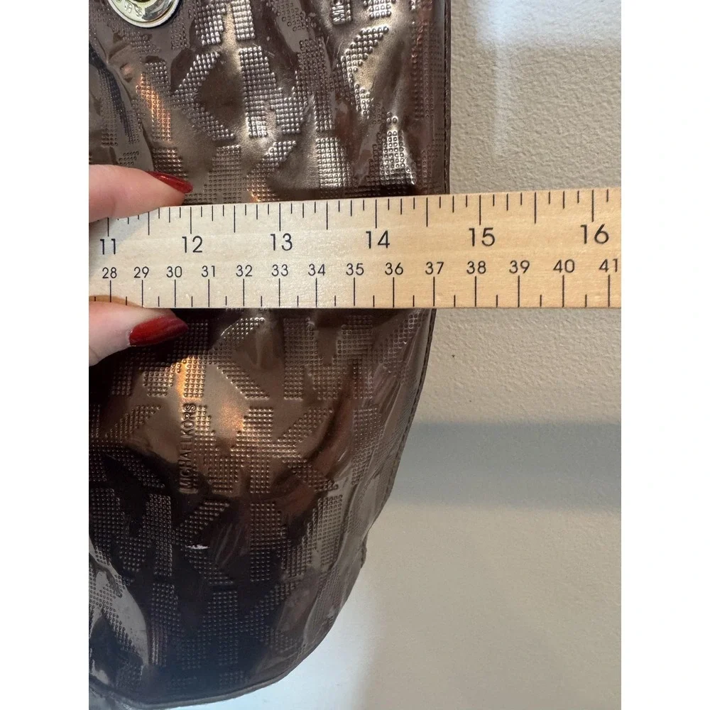 Michael Kors Tote Bag Womens Medium Brown PVC Leather Monogram Shoulder Purse‎